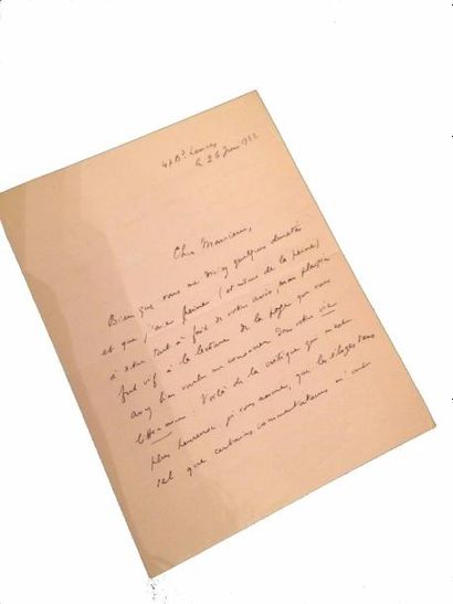SUPERVIELLE (Jules) Lettre autographe, signée. 26 Juin 1922; 2 pages in-8.
“Voilà...