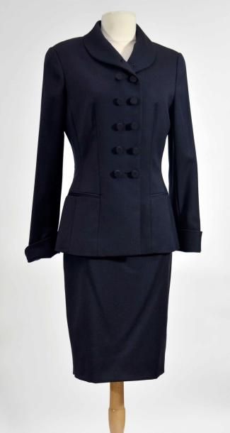 null CHRISTIAN DIOR Boutique :TAILLEUR jupe et veste en laine bleu marine - Taille...