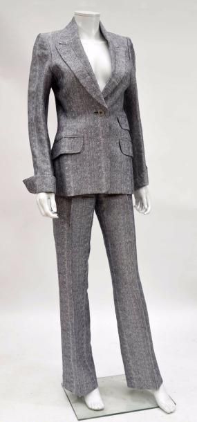 null JEAN-LOUIS SCHERRER BOUTIQUE, ensemble tailleur pantalon en lin gris (T.38)...
