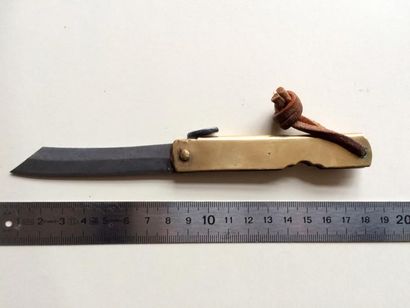 null Higonokami, lame 8,5 cm forgée sandvik vers 1950, à la piémontaise tôle laiton...