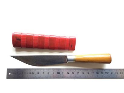 null Laos, couteau ancien, couteau parang, 20 cm, lame forgée, 11 cm, manche bois...