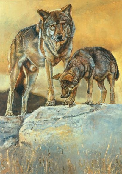 BECK Danielle (née en 1944) Loups de Mongolie, Gérard et son fils Huile sur toile...
