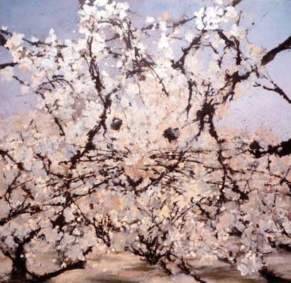 CHENX (née en 1978) Souris aux cerisiers Acrylique sur toile 100 x 100 cm