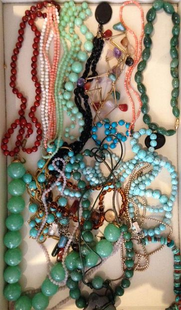 null BIJ004 - LOT de bijoux fantaisie (colliers, bracelets, pendentifs...) en pierres...