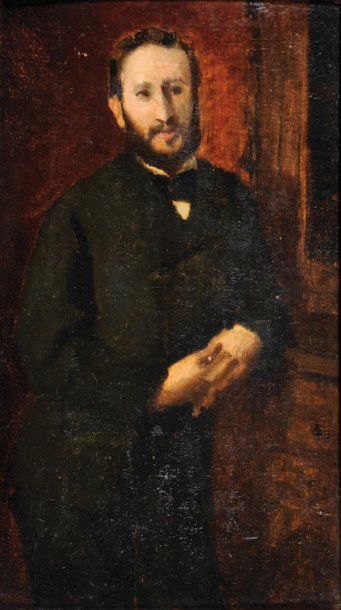 ECOLE FRANCAISE 19ème s Portrait d'homme debout Huile sur panneau 25 x 14,5 cm