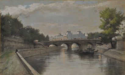 DEBRAS Louis Pont Neuf, 1879 Pastel signé et daté en bas à gauche 34,5 x 40 cm