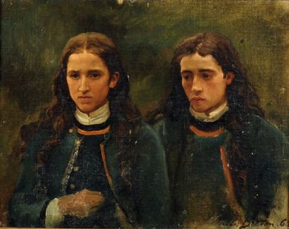 Jules BRETON (1827-1906) Deux jeunes bretons, 1868, étude pour «un grand Pardon breton,...