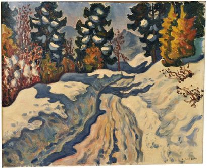 de SAINT DELIS Henri (1878 - 1949) Paysage de neige Huile sur toile signée en bas...