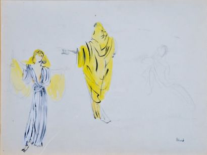 BERARD Christian (1902-1949) Trois études de drapé Crayon, gouache blanche et aquarelle...