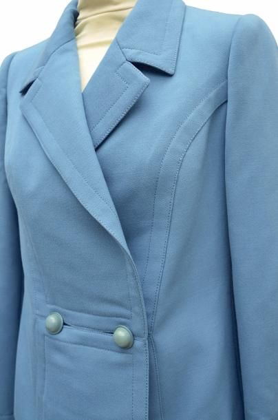 null MADELEINE de RAUCH: TAILLEUR JUPE en laine bleu "Tourmaline", Années 1950