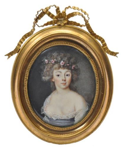 Attribué à Claude Jean-Baptiste HOIN (Dijon 1750 - Dijon 1817). Femme en buste, en...
