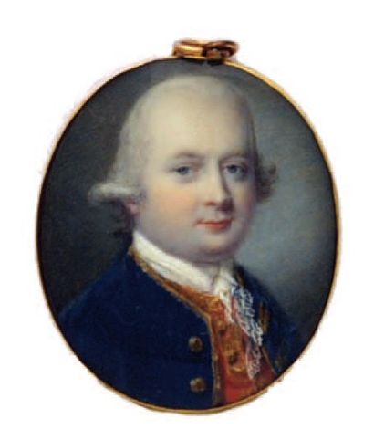 ÉCOLE FRANCAISE de la fin du XVIII° siècle Portrait d'homme en redingote bleue Miniature...