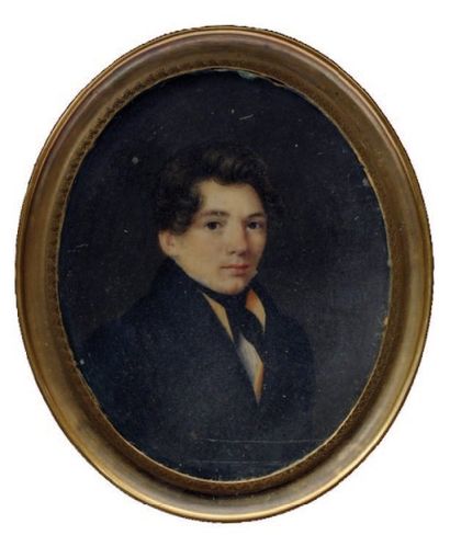 ÉCOLE FRANCAISE vers 1820 Portrait de jeune homme à la cravate noire Miniature ovale...