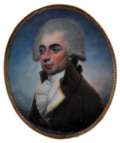 ÉCOLE ANGLAISE vers 1790 Portrait d'homme en redingote brune Miniature ovale sur...