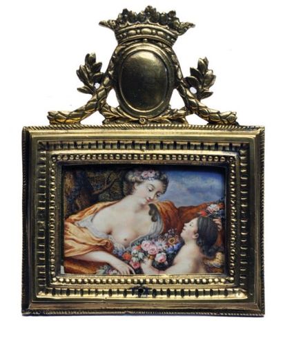 ÉCOLE FRANCAISE vers 1730 Allégorie de l'amour Miniature rectangulaire sur vélin,...