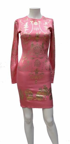 null VIVIENNE WESTWOOD: Robe rose à motif baroque doré, années 1990
