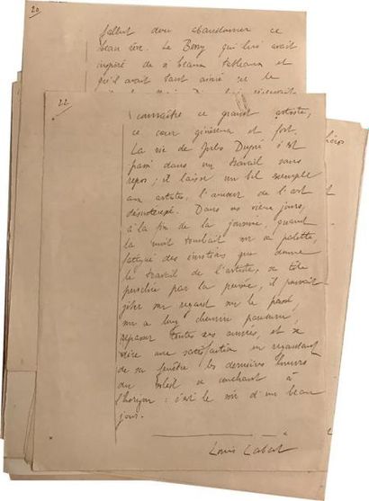 null CABAT (Louis-Nicolas). Manuscrit autographe, sur Jules Dupré (1889) ; env. 22...
