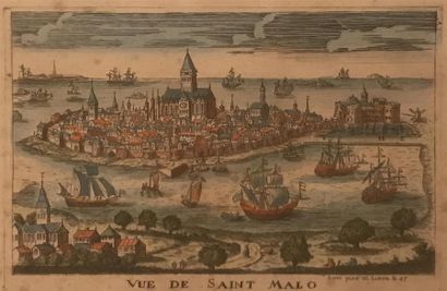SAINT-MALO. Vue de, en 1647. Gravure originale...