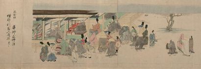 JAPON - Fin Epoque EDO (1603 – 1868) 
Encre polychrome sur papier, comprenant sept...
