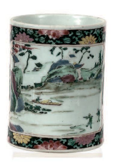 CHINE - Epoque YONGZHENG  (1723 – 1735) Porte-pinceaux "bitong" en porcelaine émaillée...