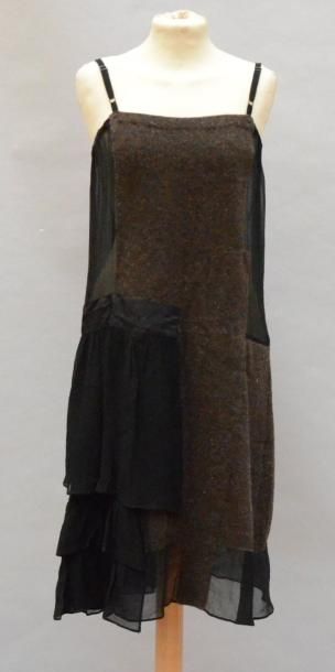 null TSUMORI CHISATO: Robe en laine marron et mousseline noire