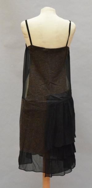 null TSUMORI CHISATO: Robe en laine marron et mousseline noire