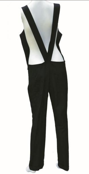 null YOHJI YAMAMOTO: combinaison pantalon à bretelles en lainage noir, taille sm...