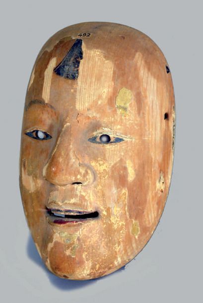 JAPON - Milieu Epoque EDO (1603 - 1868) Masque de Nô du type Kasshiki, en bois laqué...