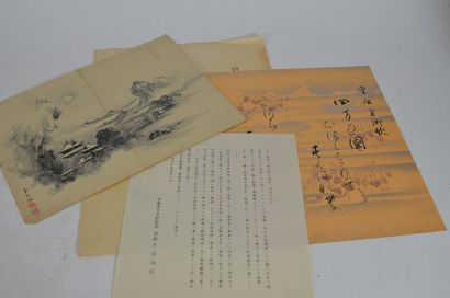 JAPON - XXe siècle Encre sur papier, représentant un paysage. (Pliure).
Dim. 27,5...