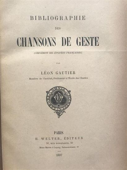 null GAUTIER (Léon). Bibliographie des Chansons de Geste. Paris, 1897 ; in-8 demi-chag....