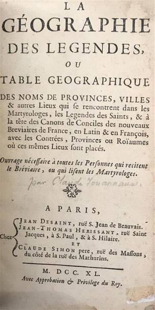 null [JOUANNAUX (Claude)]. La Géographie des Légendes ou Table Géographique ... Paris,...