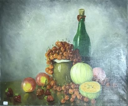 null MARIE-MADELEINE DE RASKY (1897-1982)
Nature au melon, cerises et bouteille
Huile...