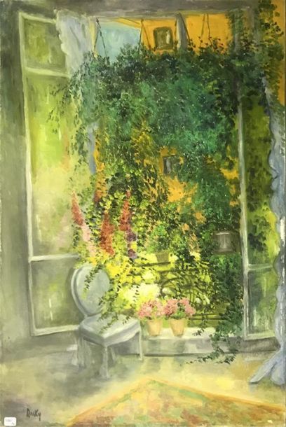 null MARIE-MADELEINE DE RASKY (1897-1982)
Vue du jardin de la fenêtre
Huile sur toile...