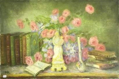 null MARIE-MADELEINE DE RASKY (1897-1982)
Vierge Charles X, fleurs et livres
Huile...