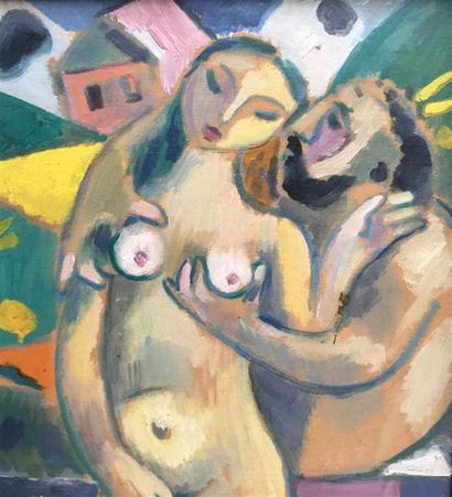 null Guennadi GLAKHTEEV (né en 1939)
Femme nue et homme barbu
Acrylique sur papier...