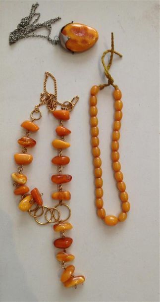 null LOT de perles d'ambre montées en collier ou pendentif. Poids brut: 46 g.