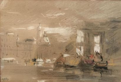 Ecole du XIXe siècle Vue du canal à Venise...