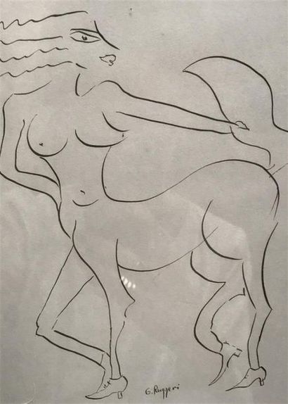 null Gino RUGGERI (né en 1957)
Femme centaure
Nu féminin
Deux dessins à l'encre ou...