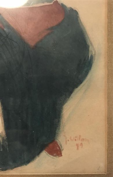 null Jacques VILLON (1875-1963) (Attribué à)
Jeune femme de profil
Aquarelle et gouache...