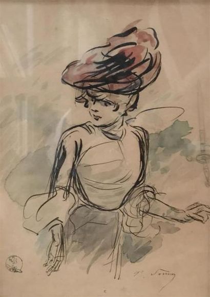 null Henry SOMM (Attrib.) (1944-1907)
Elégante
Aquarelle et encre signée en bas à...