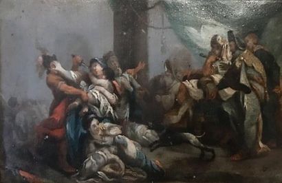 null Ecole flamande du XVIIème siècle, 
Massacre des Saints Innocents, 
Huile sur...
