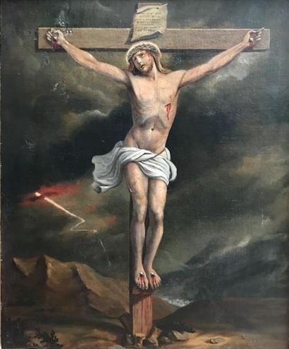 null ANONYME
Christ en croix
Huile sur toile. .
65 x 54 cm.
Accidents et restaur...