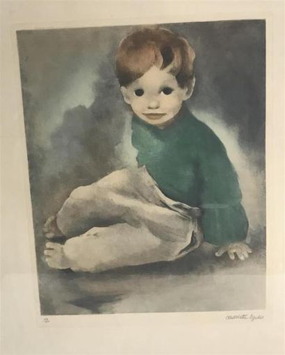 null Mariette LYDIS (1894-1970)
- Jeune garçon assis 
Aquateinte en couleur signée...