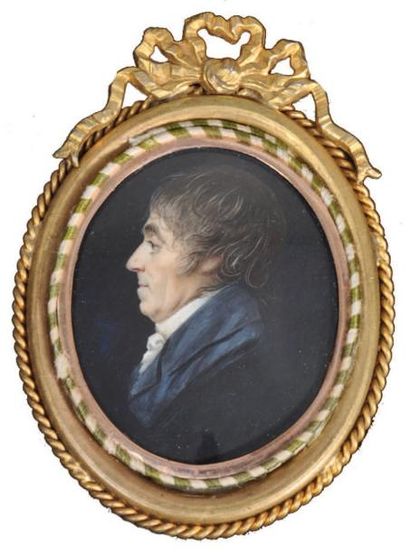 Charles BOURGEOIS (1759-1832) Portrait d'homme en buste et de profil Miniature ovale,...