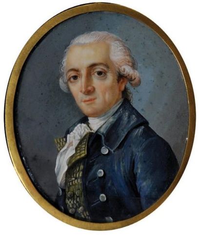 ÉCOLE FRANCAISE vers 1770 Portrait d'homme en habit bleu, gilet à rayures; il porte...