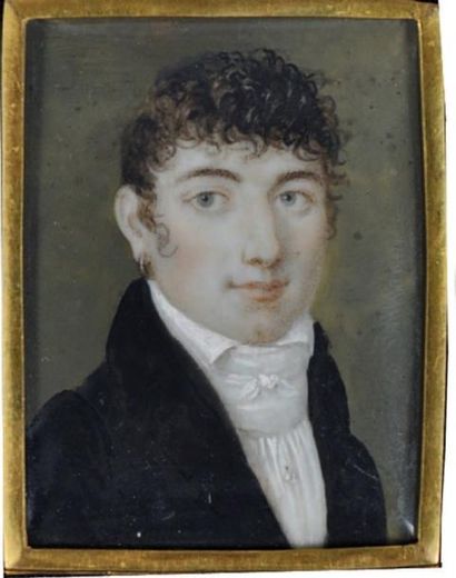 ÉCOLE FRANCAISE vers 1800 Portrait d'homme en habit noir, chemise et cravate blanches...