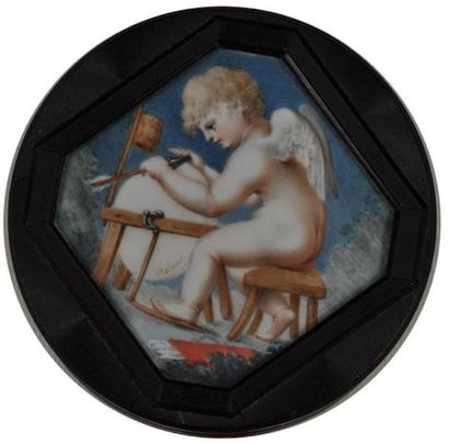 ÉCOLE FRANCAISE de la fin du XVIIIème siècle L'Amour aiguisant ses flèches Miniature...