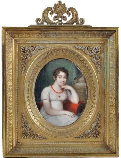 Jean-François HUET-VILLIERS 1810 (Paris 1772-Londres 1813) Portrait de femme en robe...