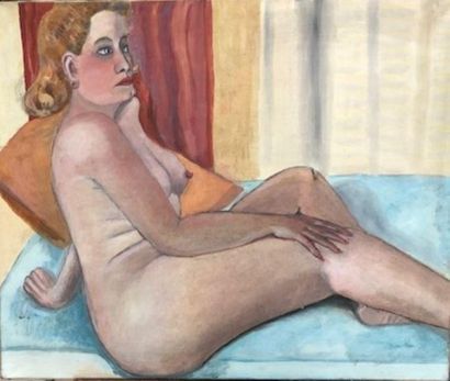 null Odette Viviane CHALIGNY (Attribué à)
Nu au sofa bleu
Huile sur toile
60 x 73...