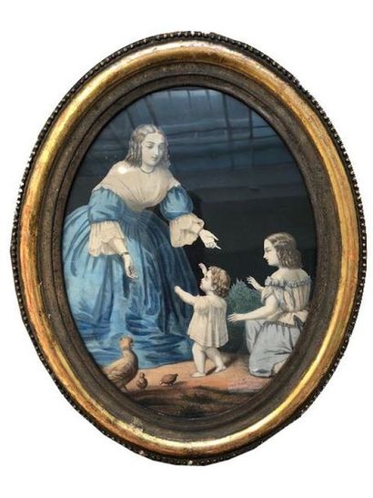null Joie de la maternité vers 1850
Chromolithographie
40,5 x 31 cm 

On joint :
Honorine...